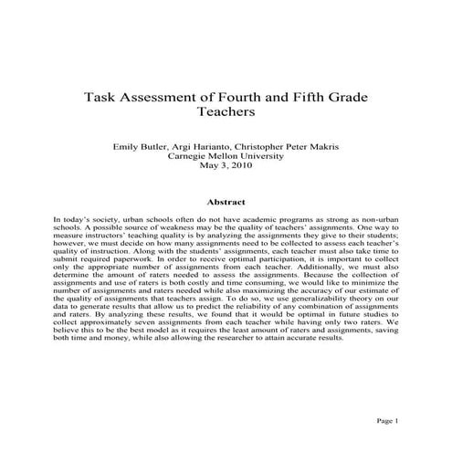 Task Assessment of Fourth and Fifth Grade Teachers