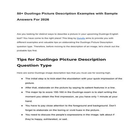 50+ Duolingo Picture Description Examples with Sample Answers For 2026.pdf