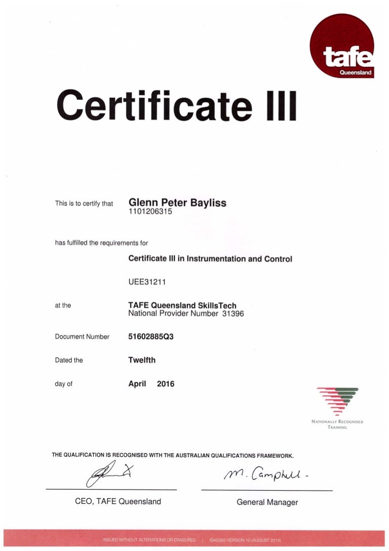 CERT III Instrumentation and Controls