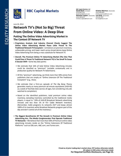 Network TV's (Not So Big) Threat From Online Video A Deep Dive