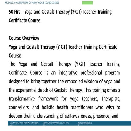 50 Hrs - Yoga and Gestalt Therapy (YGT)Teacher Training Certificate ...