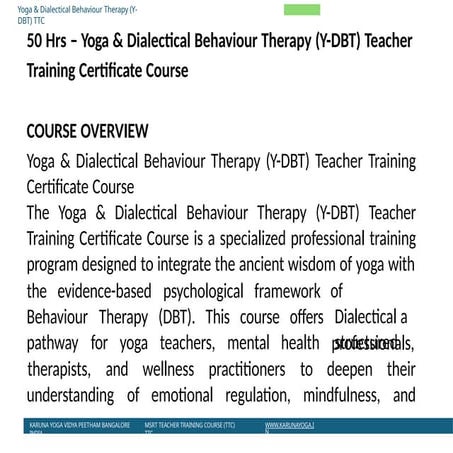 50 Hrs - Yoga & Dialectical Behaviour Therapy (YDBT) Teacher Training ...