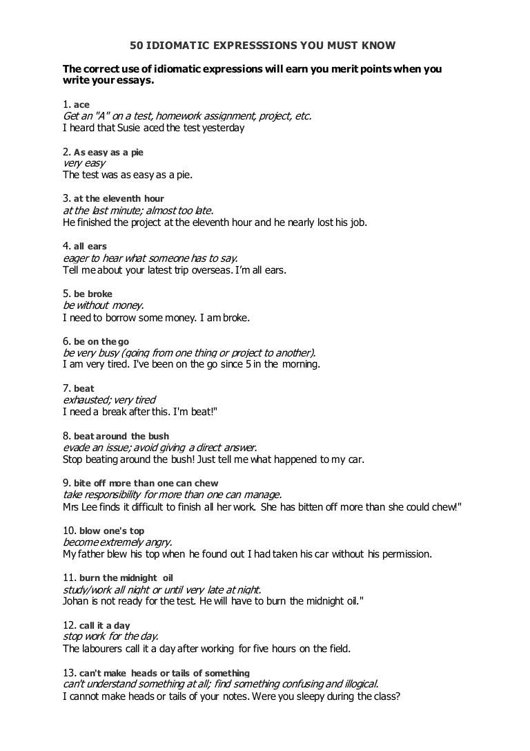 Essay using idioms
