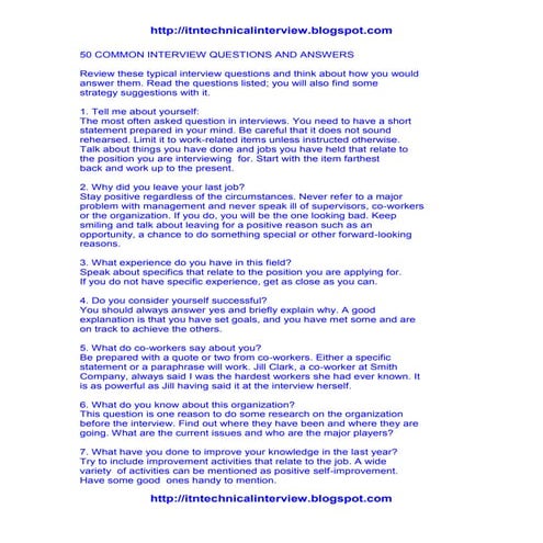 50 important interview questions