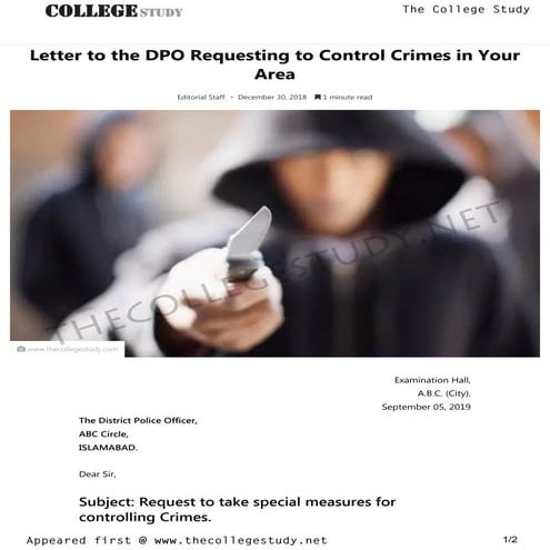 50 letter to the dpo requesting to control crimes in your area