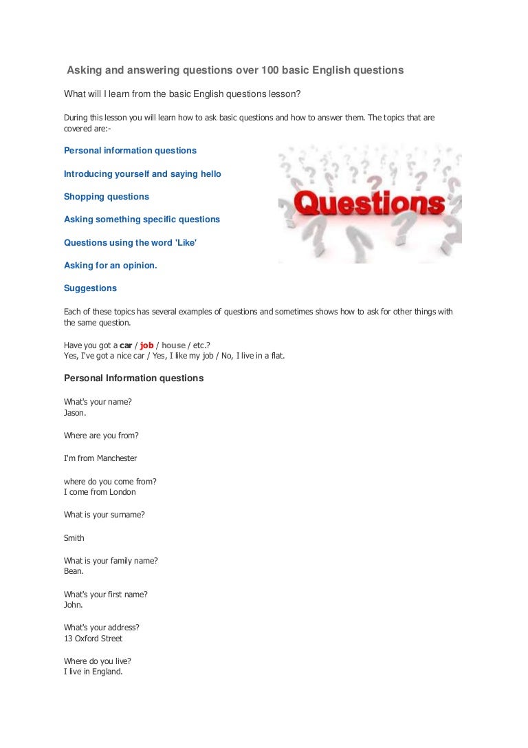Asking and answering questions over 100 basic English questions