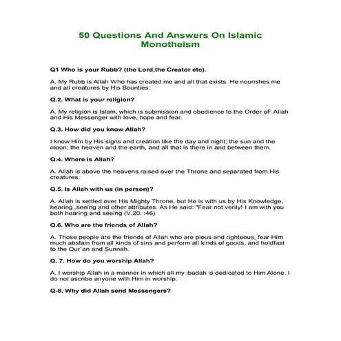 50 questions on aqeedah by muhammad bin abdul wahab