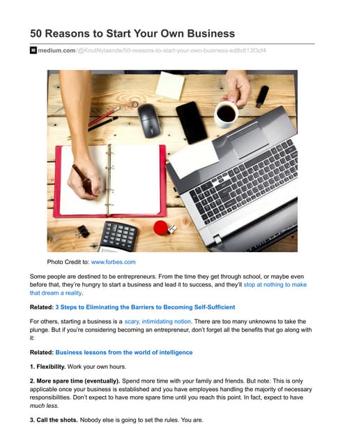 Why Should I Start My Own Business 50 reasons to start your own business | PDF