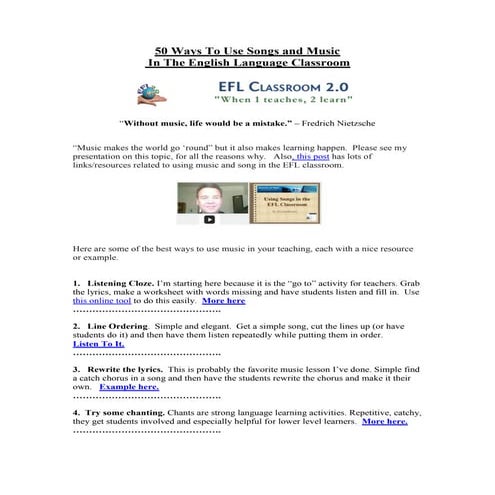 50 ways to use music in the English language classroom