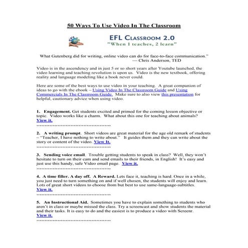 50 ways to use video  in the english language classroom