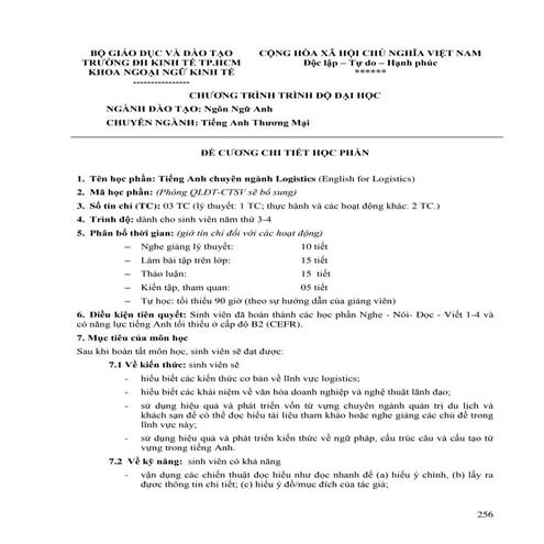 51. đề cương chi tiết môn english for logistics