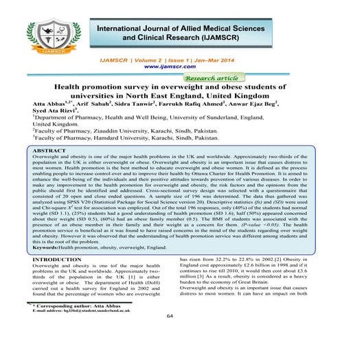 Health promotion survey in overweight and obese students of universities in n...