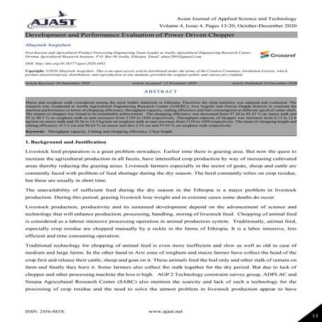 Development and Performance Evaluation of Power Driven Chopper