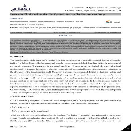 Innovative Fluid Machine that Can Operate both as a Turbine and as a Pump