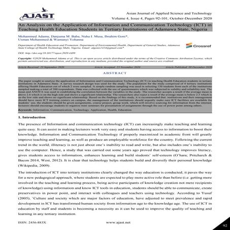 An Analysis on the Application of Information and Communication Technology (I...