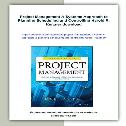 Project Management A Systems Approach to Planning Scheduling and Controlling ...