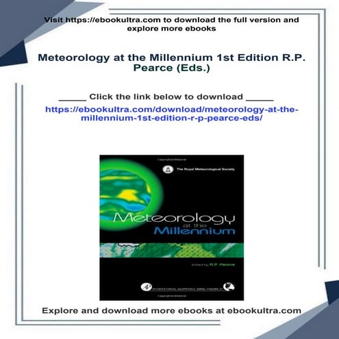 Meteorology at the Millennium 1st Edition R.P. Pearce (Eds.)