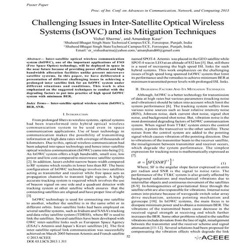 Challenging Issues in Inter-Satellite Optical Wireless Systems (IsOWC) and it...