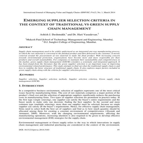 EMERGING SUPPLIER SELECTION CRITERIA IN THE CONTEXT OF TRADITIONAL VS ...