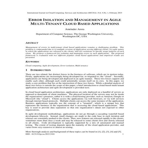Error Isolation and Management in Agile Multi-Tenant Cloud Based Applications 