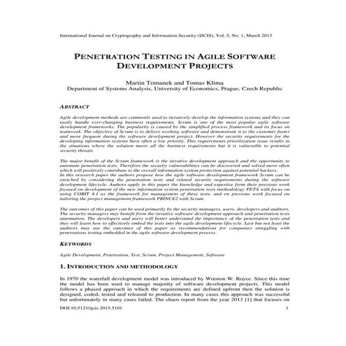 PENETRATION TESTING IN AGILE SOFTWARE DEVELOPMENT PROJECTS