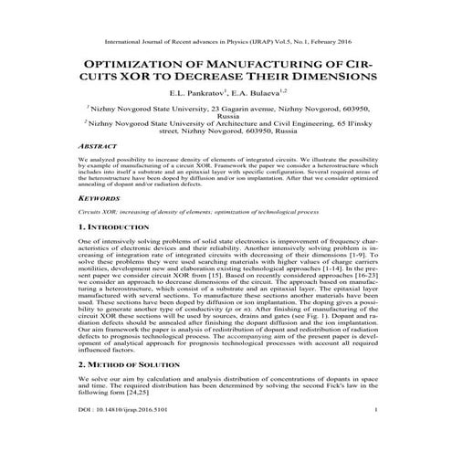 Optimization of Manufacturing of Circuits XOR to Decrease Their Dimensions