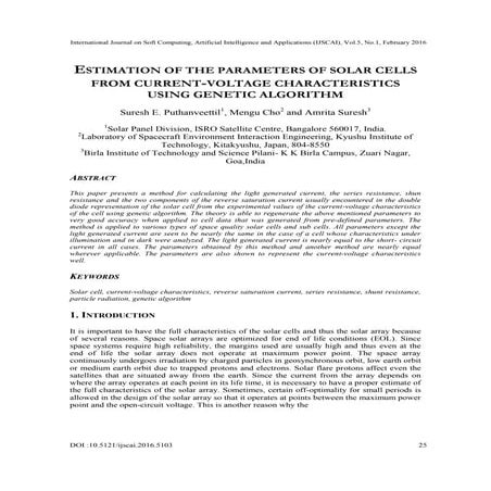 Estimation Of The Parameters Of Solar Cells From Current-Voltage Characterist...