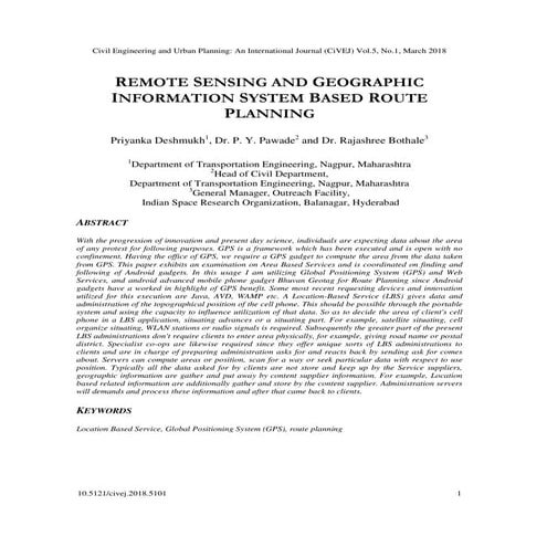 REMOTE SENSING AND GEOGRAPHIC INFORMATION SYSTEM BASED ROUTE PLANNING 