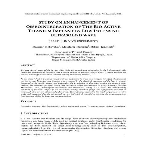 STUDY ON ENHANCEMENT OF OSSEOINTEGRATION OF THE BIO-ACTIVE TITANIUM IMPLANT B...