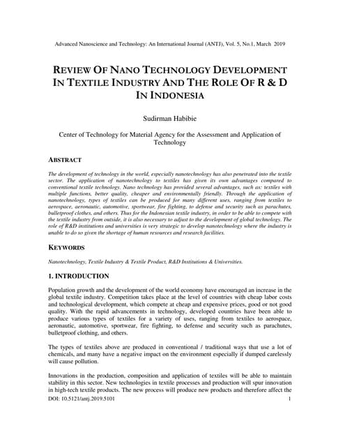 REVIEW OF NANO TECHNOLOGY DEVELOPMENT IN TEXTILE INDUSTRY AND THE ROLE OF R & D IN INDONESIA