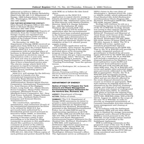 NOI - Tank Closure and Waste Management (Hanford)