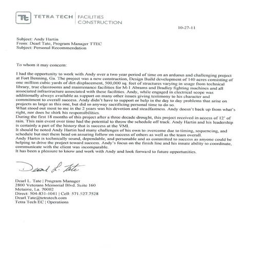 Tetra Tech Referrence Letter | PDF