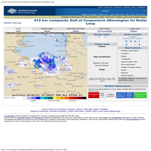 512 km composite gulf of carpentaria (mornington is) radar loop.4.2.11
