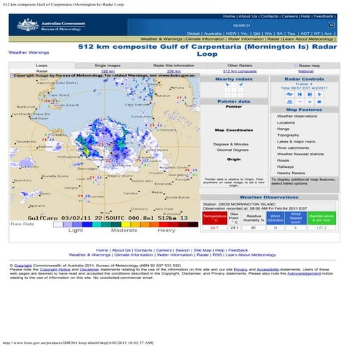 512 km composite gulf of carpentaria (mornington is) radar loop.no 2, 4.2.11