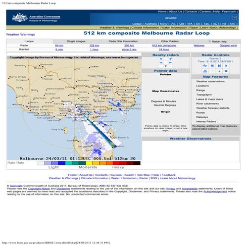512 km composite melbourne radar loop 24.3.11 1.12 utc