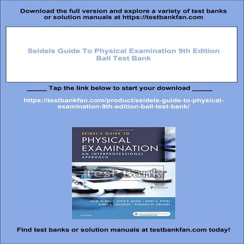 Seidels Guide To Physical Examination 9th Edition Ball Test Bank | PDF