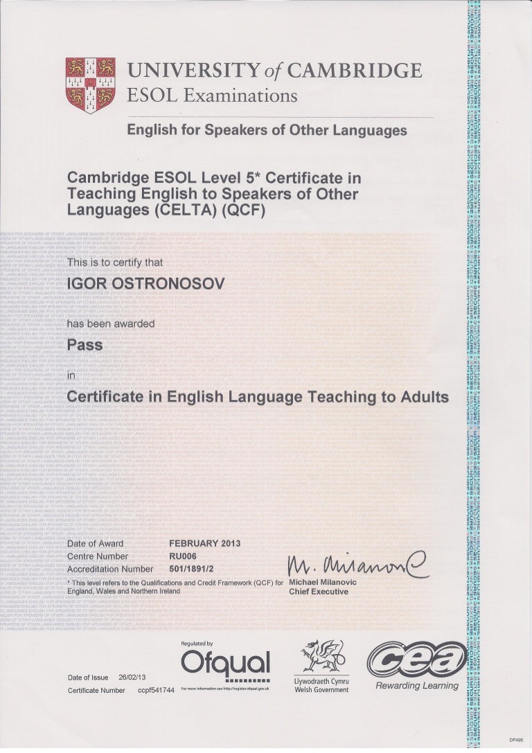 CELTA Certificate