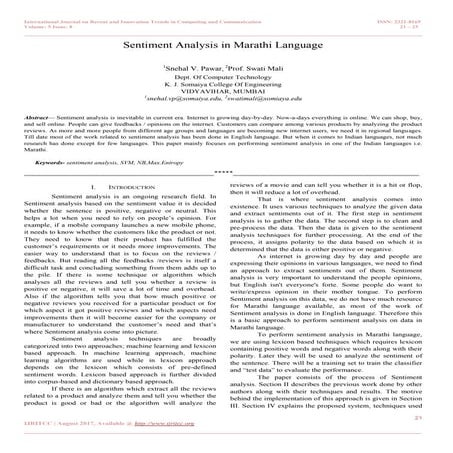 Sentiment Analysis in Marathi Language | PDF