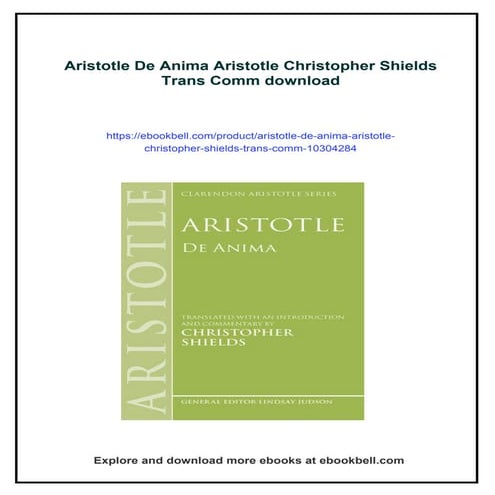 Aristotle De Anima Aristotle Christopher Shields Trans Comm | PDF