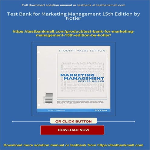 Test Bank for Marketing Management 15th Edition by Kotler all chapter ...