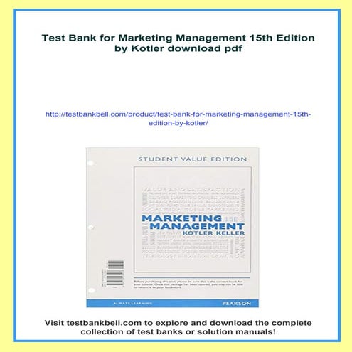 Test Bank for Marketing Management 15th Edition by Kotler | PDF