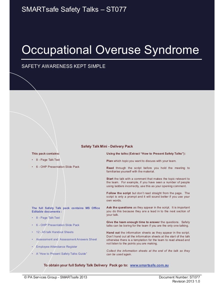 Occupational Overuse Syndrome Safety Talk