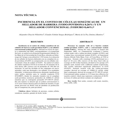 CONTEO DE CÉLULAS SOMÁTICAS DE UN SELLADOR DE BARRERA (YODO-POVIDONA 0,26%) Y...