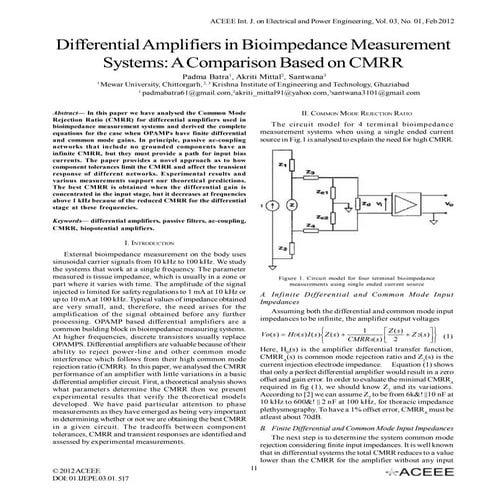 Differential Amplifiers in Bioimpedance Measurement Systems: A Comparison Bas...