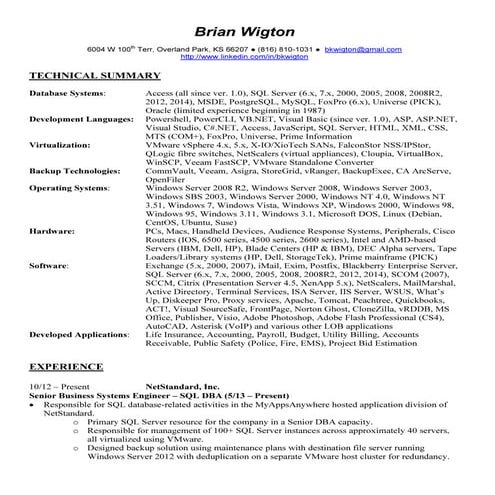 Resume-SystemsDBA-Brian Wigton