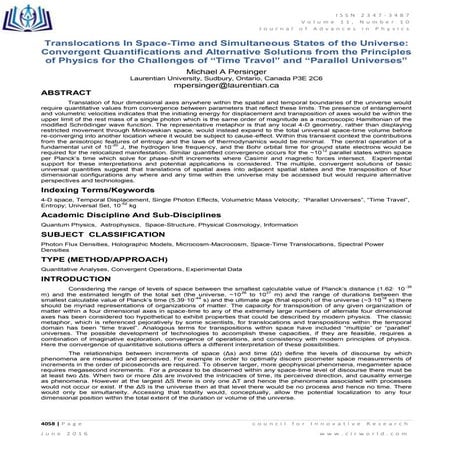 Translocations In Space-Time and Simultaneous States of the Universe: Converg...