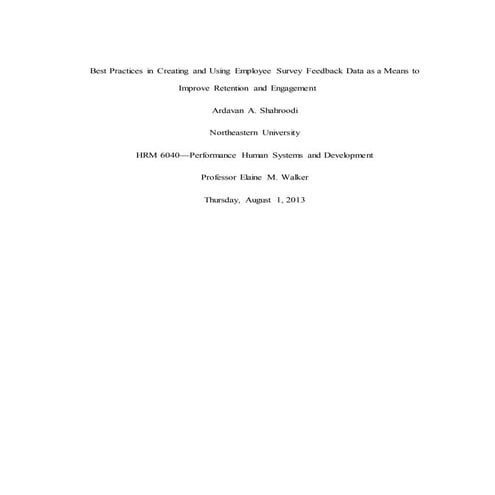 Best Practices in Creating and Using Employee Survey Feedback Data as a Means...