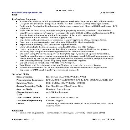 Praveen Gavaji_AS400_Resume | DOC