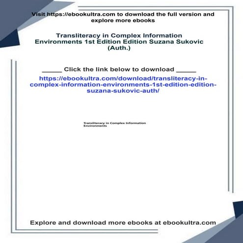 Transliteracy in Complex Information Environments 1st Edition Edition Suzana ...