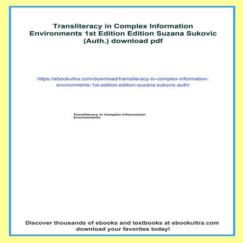 Transliteracy in Complex Information Environments 1st Edition Edition Suzana ...